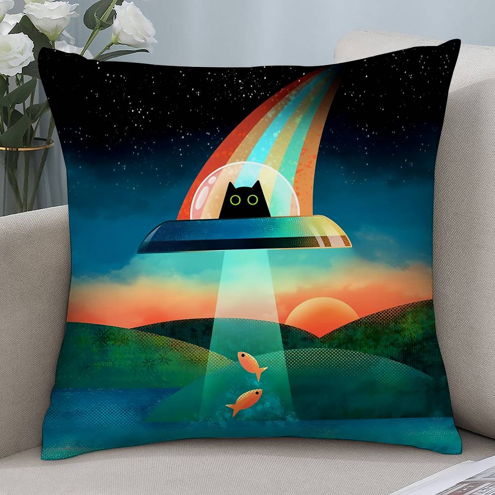 

Cute Black Cat Pillow Case Short plush Double-sided Print Square Throw Pillow Covers Sofa Home Cushion Decor 12x12Inch