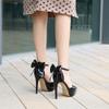 Spring and Summer New High Heels Women's Thin Heels Versatile Bow One-word Buckle with Pointed Head Shallow Mouth Single Women's Wedding Shoes WZ