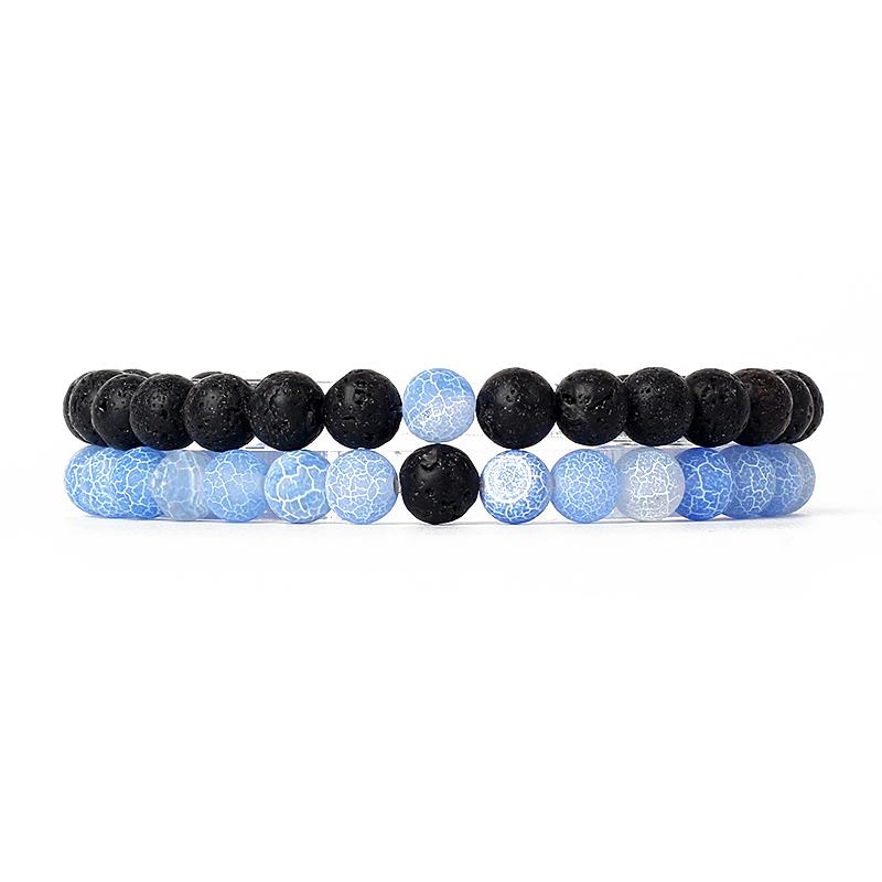 2pcs/Set Couples Distance Bracelets Tiger Eye Natural Chakra Lava Stone Beaded Yoga Bracelets for Men Women Elastic Rope Jewelry