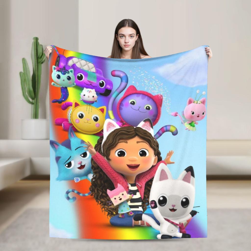 Cartoon Cute Gabby Dollhouse Blanket Cover  Fleece Throw Blankets Summer Air Conditioning Decoration Soft Warm Bedspread