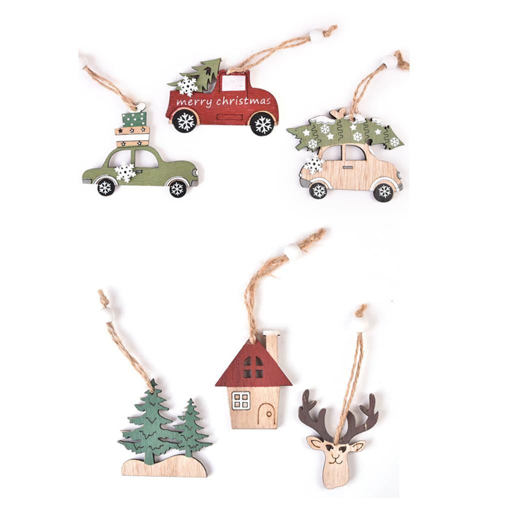 3 Pieces Christmas Tree Ornaments Home Holiday Pendants Indoor Outdoor Wood DIY Xmas Pendant Festival Adornment Accessory