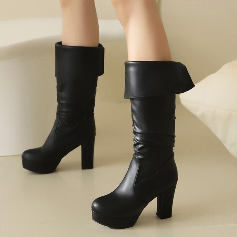 Large Size Boots Water Platform Coarse Heel High Boots Long Boots