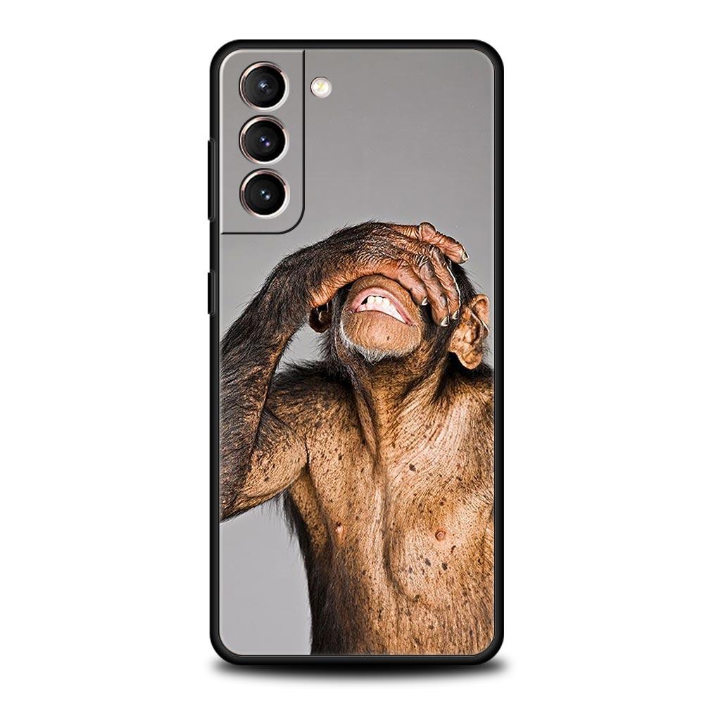 Cute Funny Monkey Soft Phone Case For Samsung Galaxy S25 Edge S24 Plus S23 FE S22 S21 S20 Ultra 5G S10 Black Protect Cover