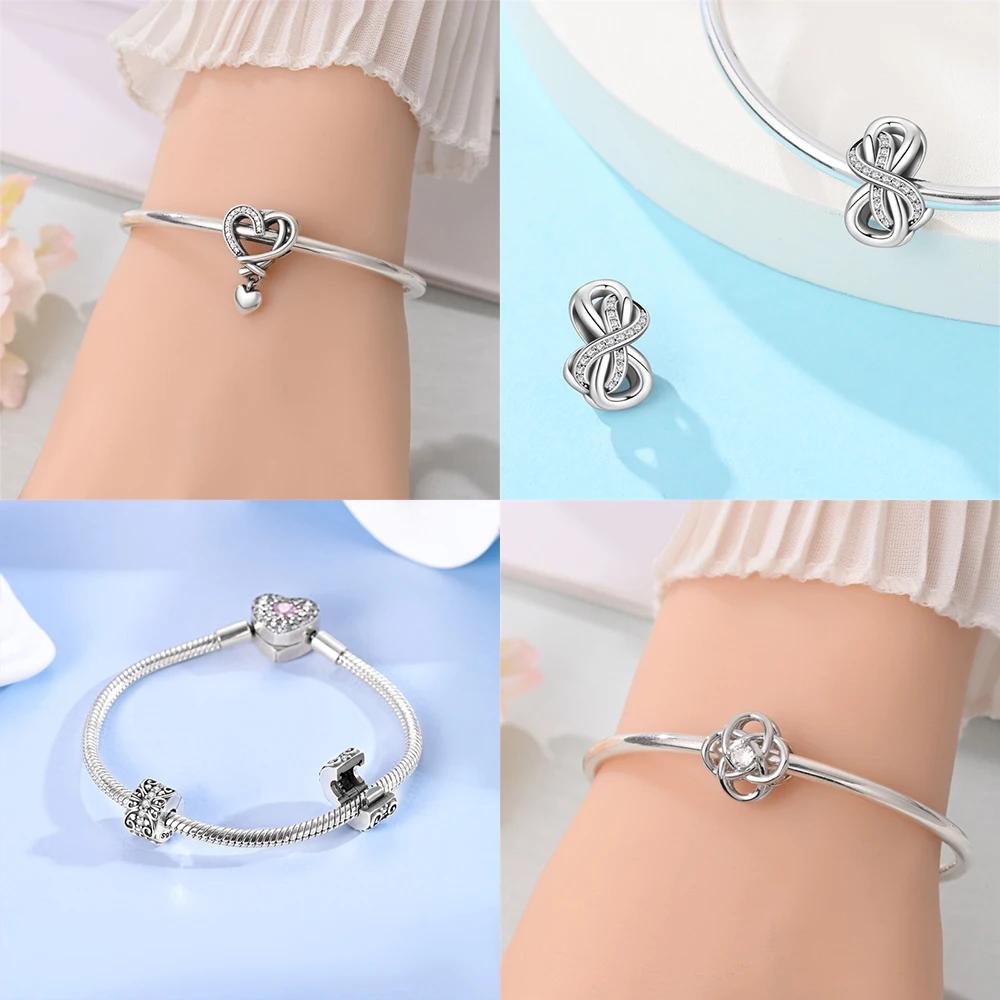 Original Copper Love Heart Hollow Bead Heart Knot Charm Infinite Good Luck Pendant Bead Fit Bracelet Diy Jewelry Gift Making