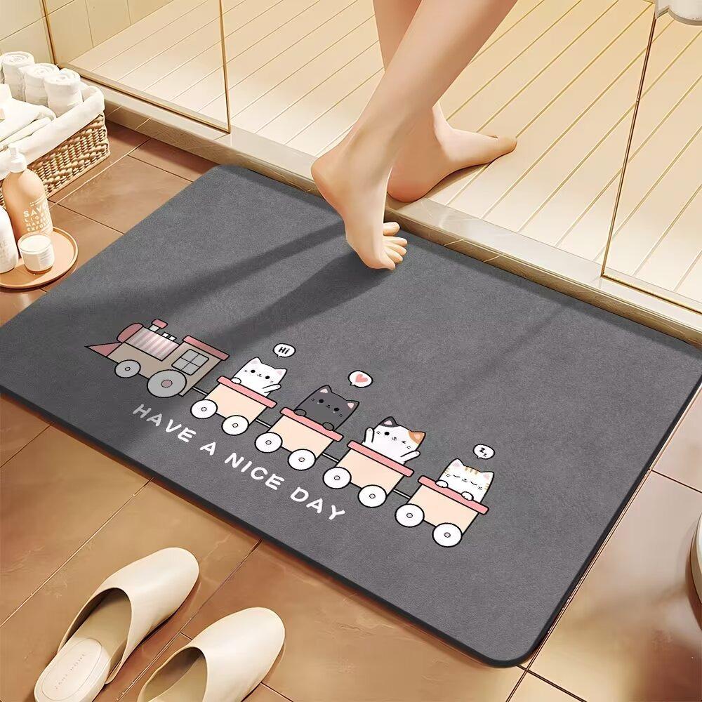 

Diatom Mud Bathroom Mat Cute Bear Lineup Pattern Quick Dry Absorbent Rug Non Slip Toilet Door Mat for Home Decor 50x80cm