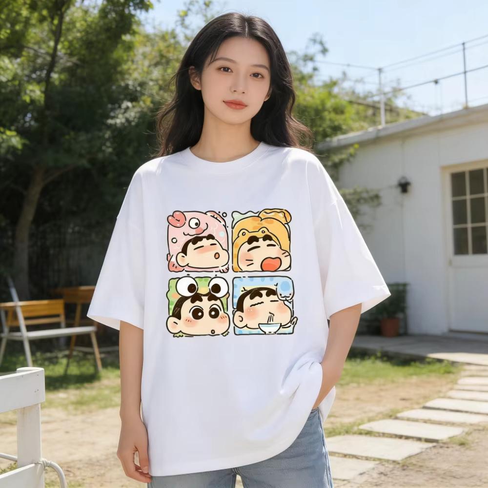 Crayon Shinchan Cute Cartoon T Shirt Couple Clothes Family Matching Tee Summer Casual Short Sleeve Cotton Top Fashion Streetwear