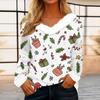 Women's Casual Fashion Long Sleeve Christmas Printed Flannel Collar Top