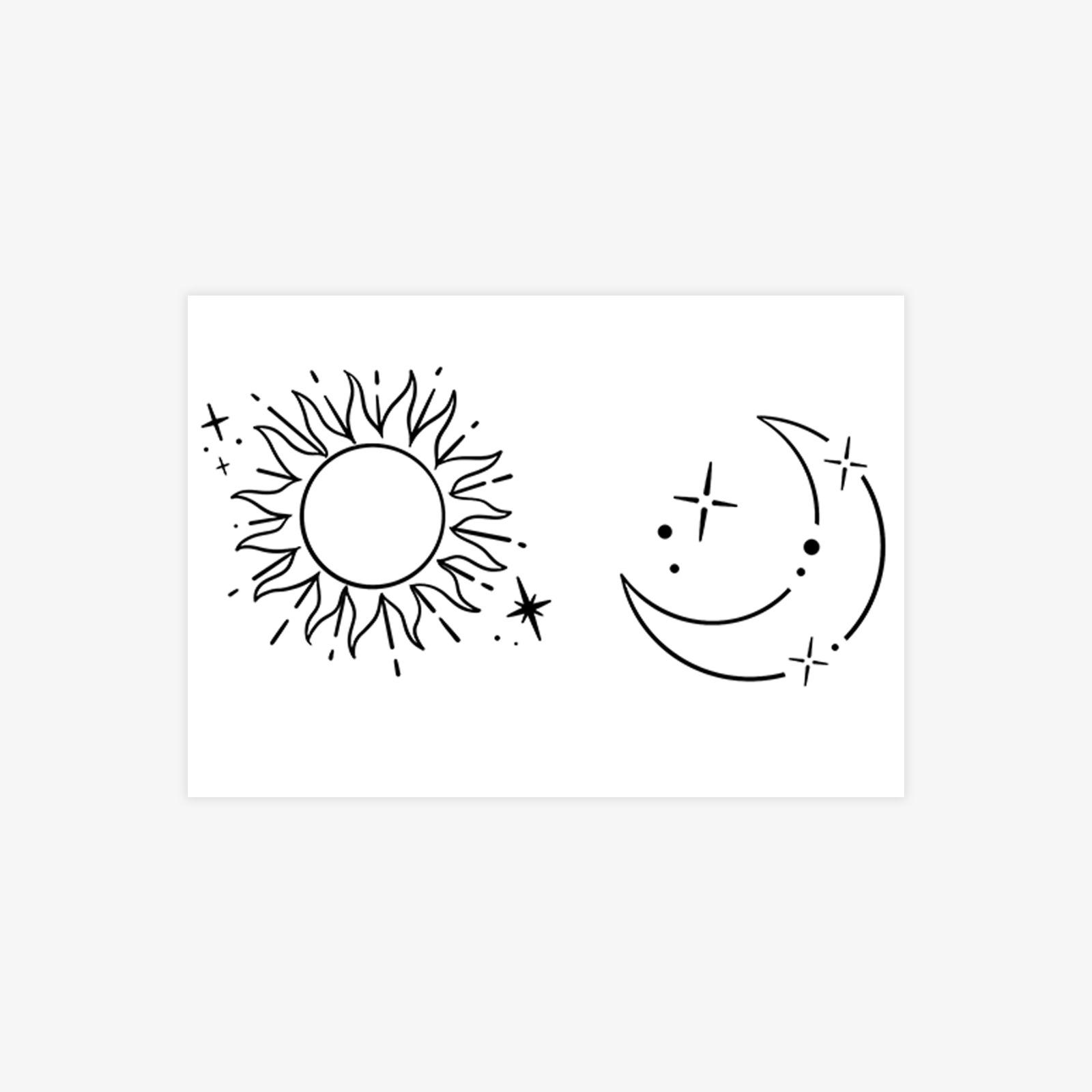 

Tattoo Sticker Simple Dark Sun And Moon Line Totem Tattoo Sticker Disposable Temporary Tattoo Sticker 10*7