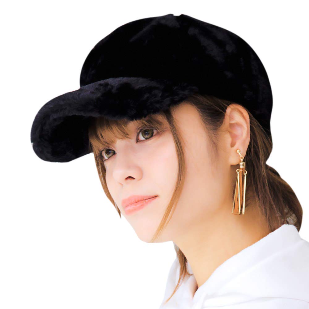 

[14+ ICHIYON PLUS] Кепка, Кепка из искусственного меха, Женская шляпа, Низкая кепка, Осень, Зима, Для улицы, Альпинизм, Защита от холода, Кемпинг, Боа, Черный,