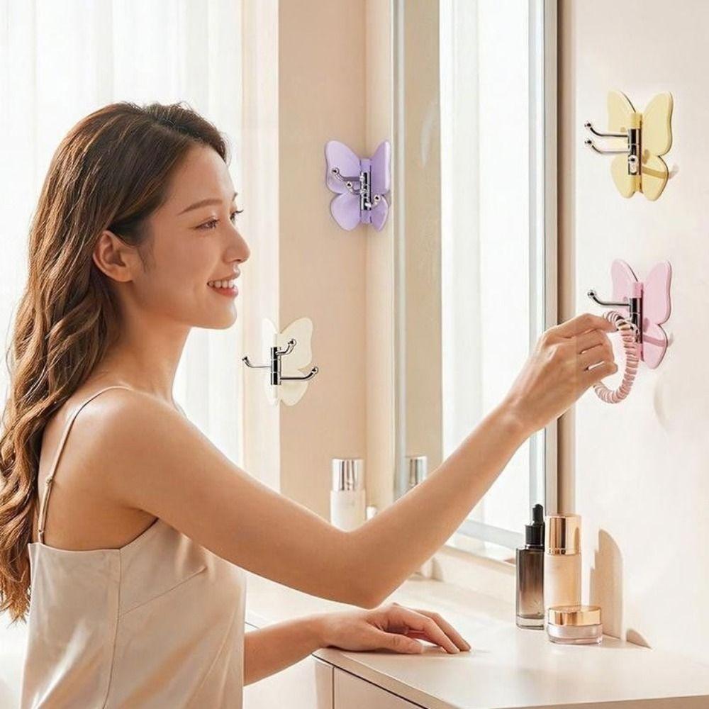4PCS Wall Mounted Butterfly Triple Hook Self Adhesive Butterfly Storage Hanger Kitchen