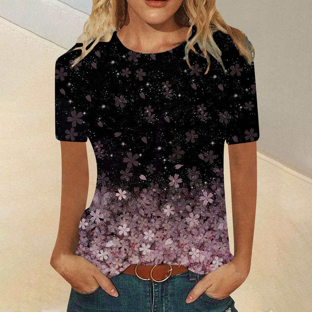Women's Fashion Casual Comfortable Printed O-Neck Short Sleeve Top Blouse