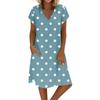 Women's Summer V-neck Short Sleeve Printed Cotton And Linen Dress