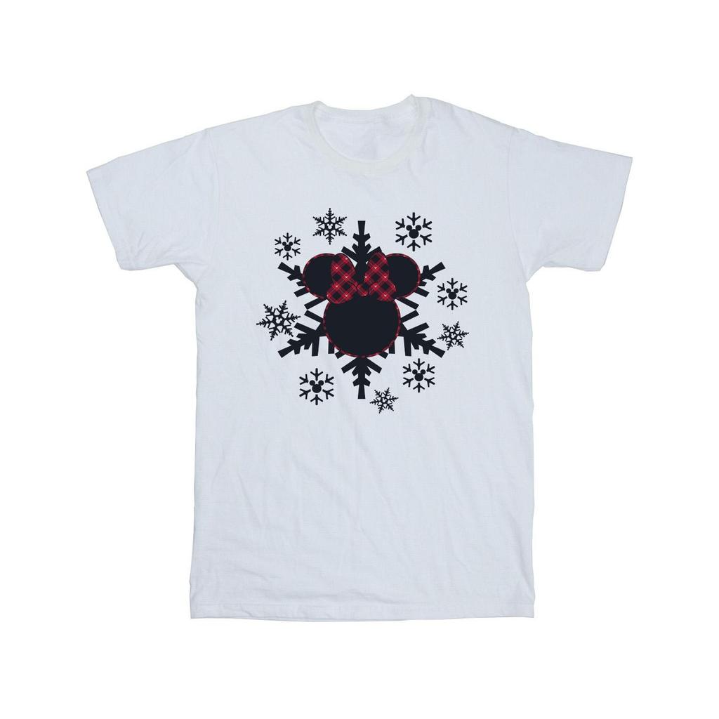 Disney Girls Minnie Mouse Gingham Snowflakes Cotton T-Shirt