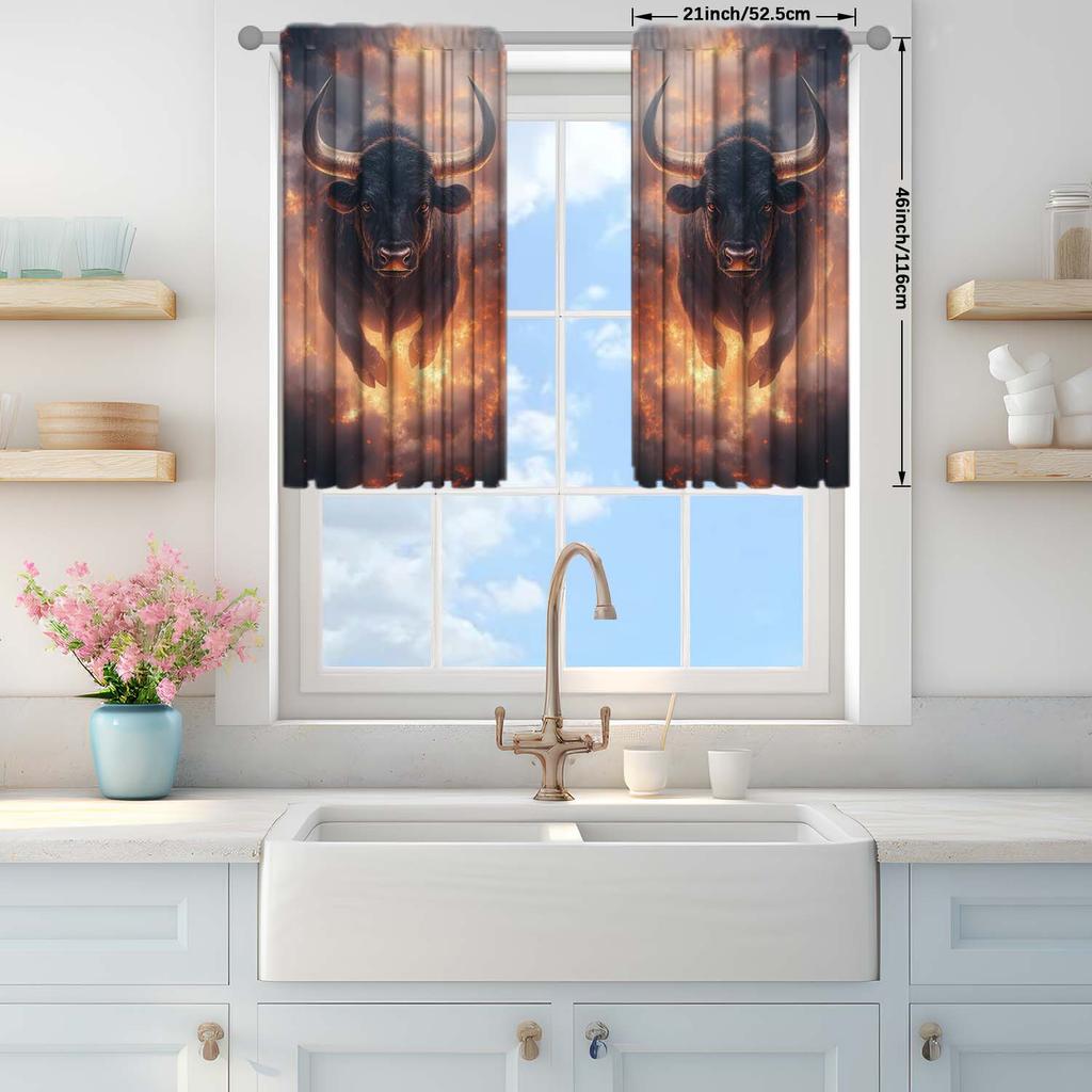 2pcs The Cow in The Firelight Semi Blackout Curtains   Distinctive Printed Curtains   Suitable for Gifting To Family and Friends