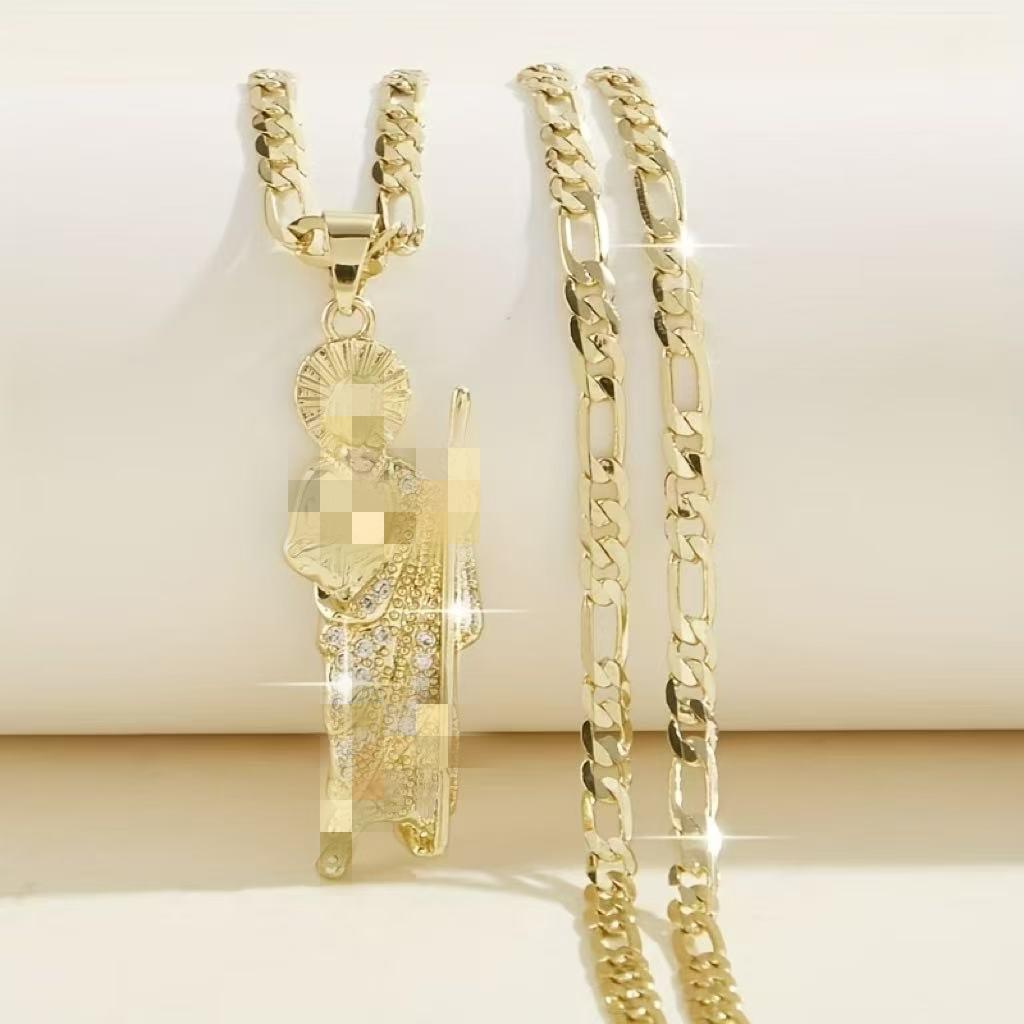 European & American Gold-Plated Saint Jude Pendant Necklace - Unisex Statement Collarbone Chain.