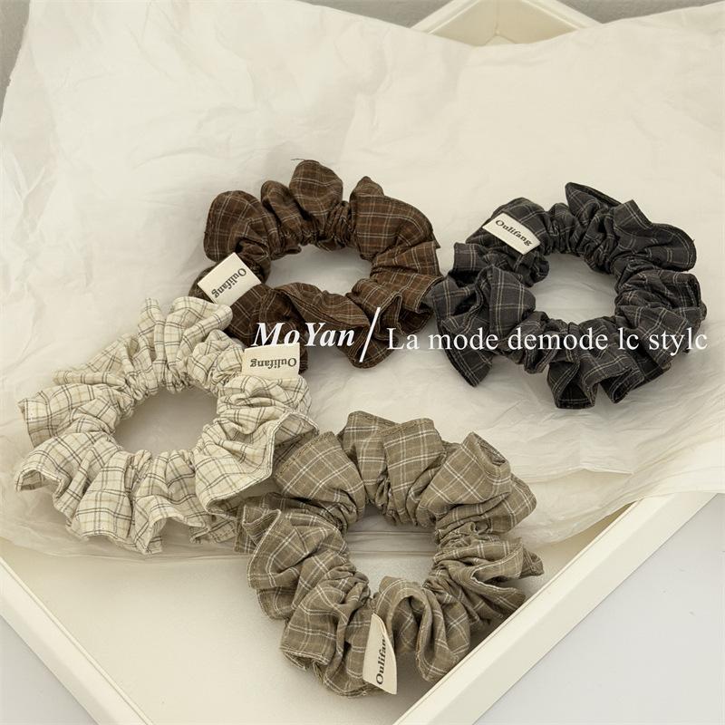 Retro Minimalist Checkered Fabric Small Hairband, High-end and Laid-back Hair Tie for Ponytail