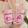 Adorable Bear Pink Straw Cup with Leather Case & Anti-Scalding Design - Portable Bracelet-Style Water Cup for Girls