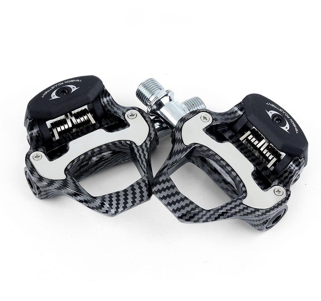 Road Bike Carbon Fiber Pedal and Cleat Set, Shimano SPD Compatible, Carbon and Nylon Binding Pedals for On-Road Use (SPD Compatible)