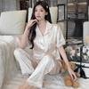 Fairy Wind Lace Ice Silk Pajamas Women'S Summer Short Sleeves Trousers High-End Floral Loungewear