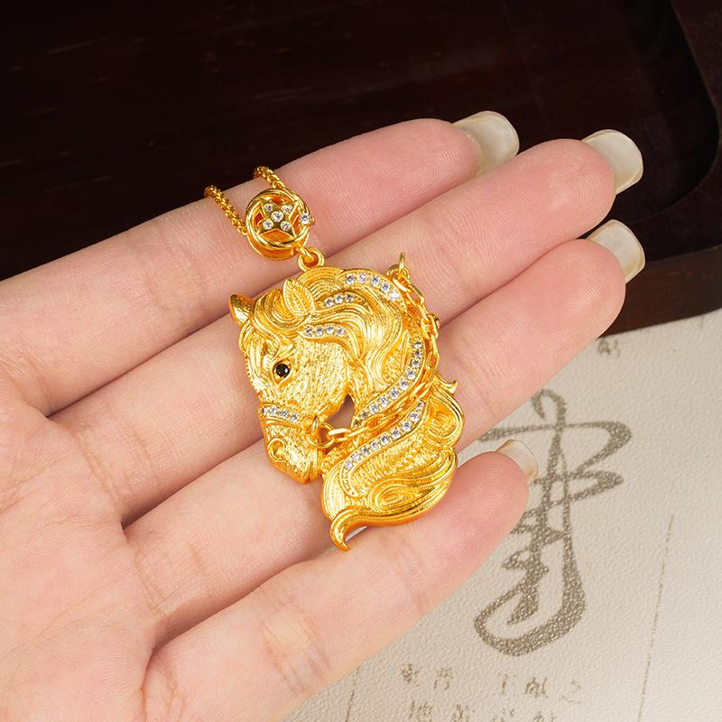 Horse Head Female Retro Imitation Pony Fashion Jewelry Necklace Pendant 60CM(Necklace Long)