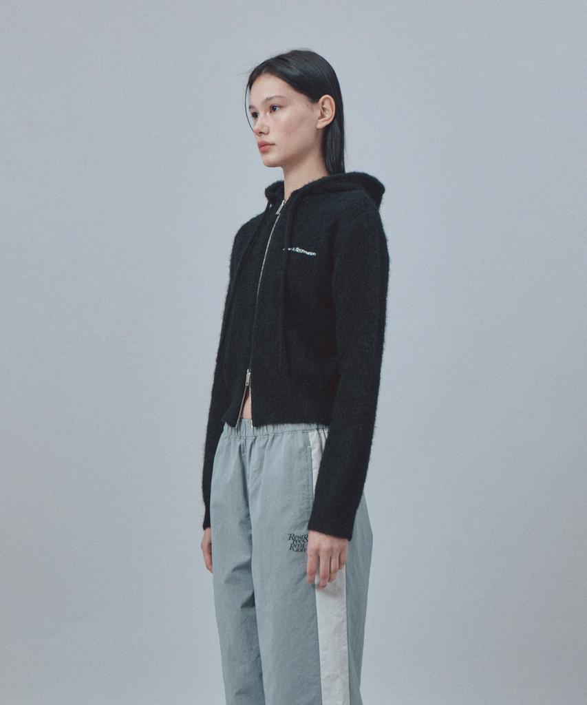 REST&RECREATION Hairy Knit Hood Zip-Up - Black