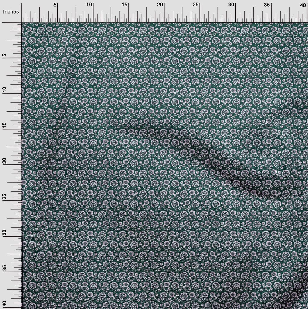oneOone Cotton Flex Dark Green Fabric Floral Craft Projects Decor Fabric Printed By The Yard 40 Inch