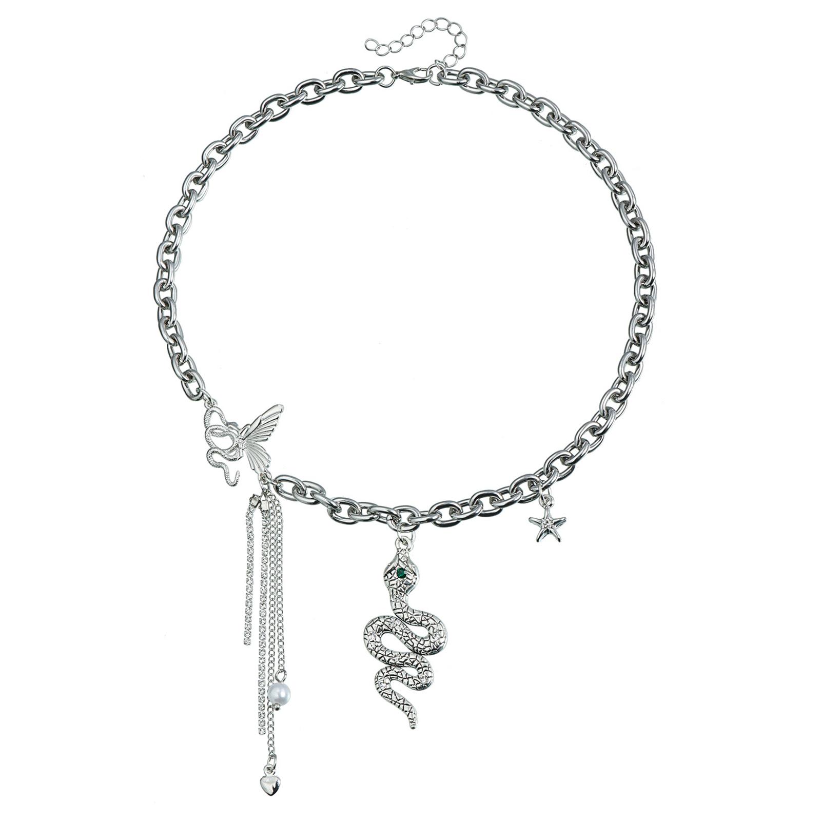 

Gothic Snake and Butterfly Pendant Necklace Trendy Snake Pendant Necklace With Vintage Butterfly Details for Daily Wear