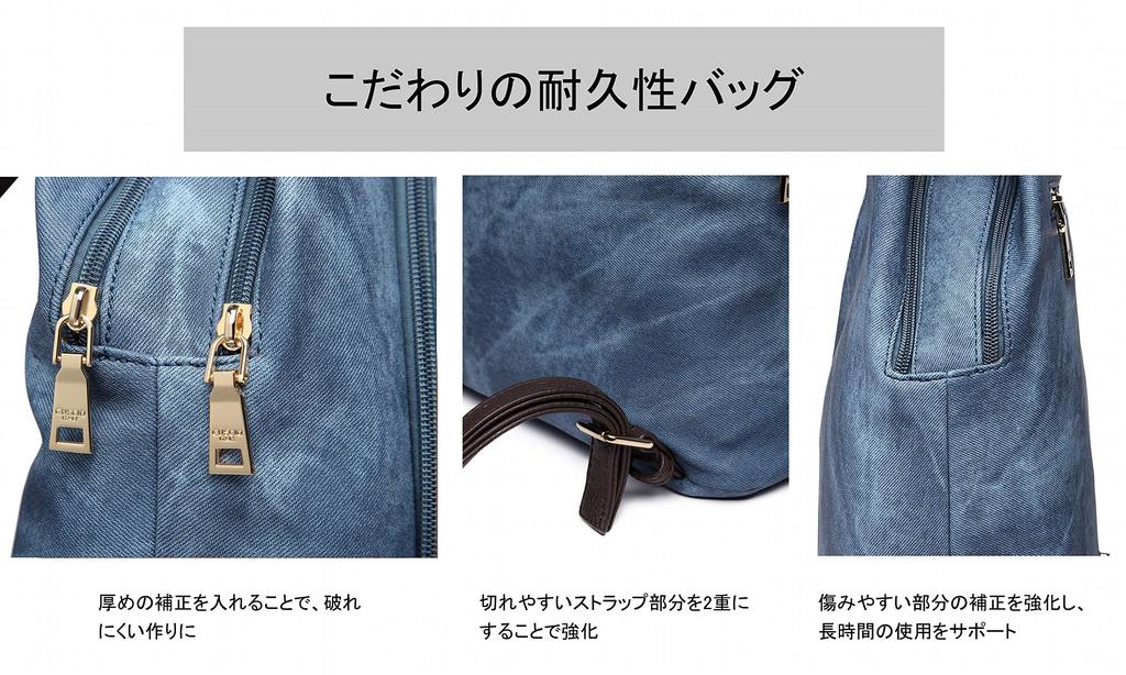 Guccio Shoulder Leather for Adults and Business 3-Way Backpack, Bag, Handbag, Women's Backpack, Lightweight, (Denim-Style Blue)