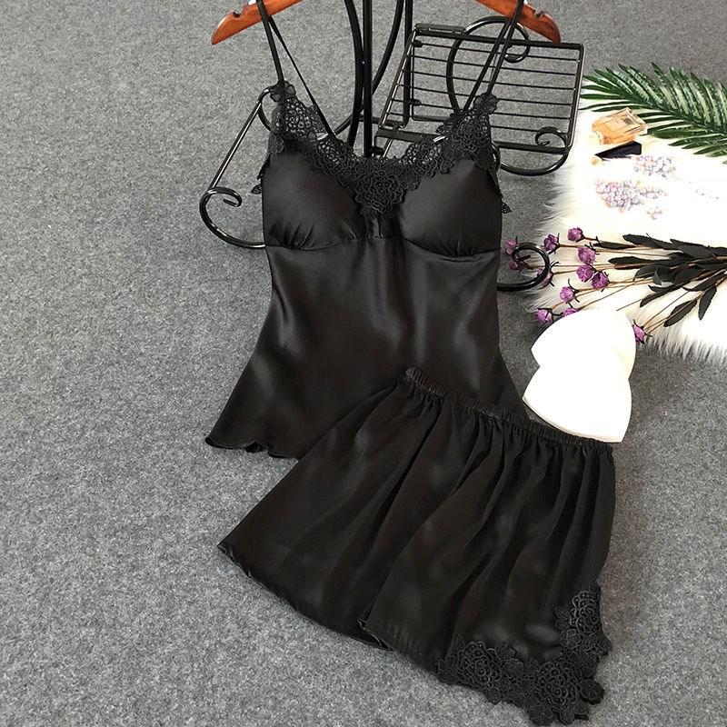 Women's Silk Five-Piece Pajama Set: Spring/Autumn Nightdress & Robe with Chest Pad