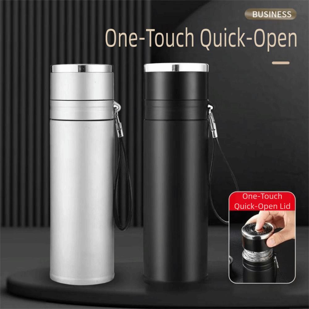 Durable 500ml Black Water Cup Memorial Tea Separation Insulation Cup One Click Open Lid Vacuum Flask