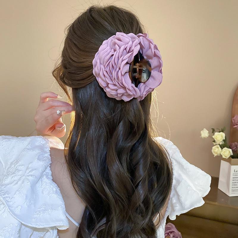 Fabric flower hairpin retro light luxury shark clip disc hair grab clip French elegance temperament hair accessories women s wholesale