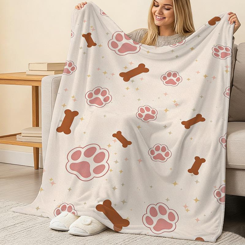 Soft Flannel Fleece Throw Blanket - Cute Paw & Bone Pet Theme, Non-Pilling All-Season Warm, Home Cozy Decor, Halloween Christmas Gift for New Mom