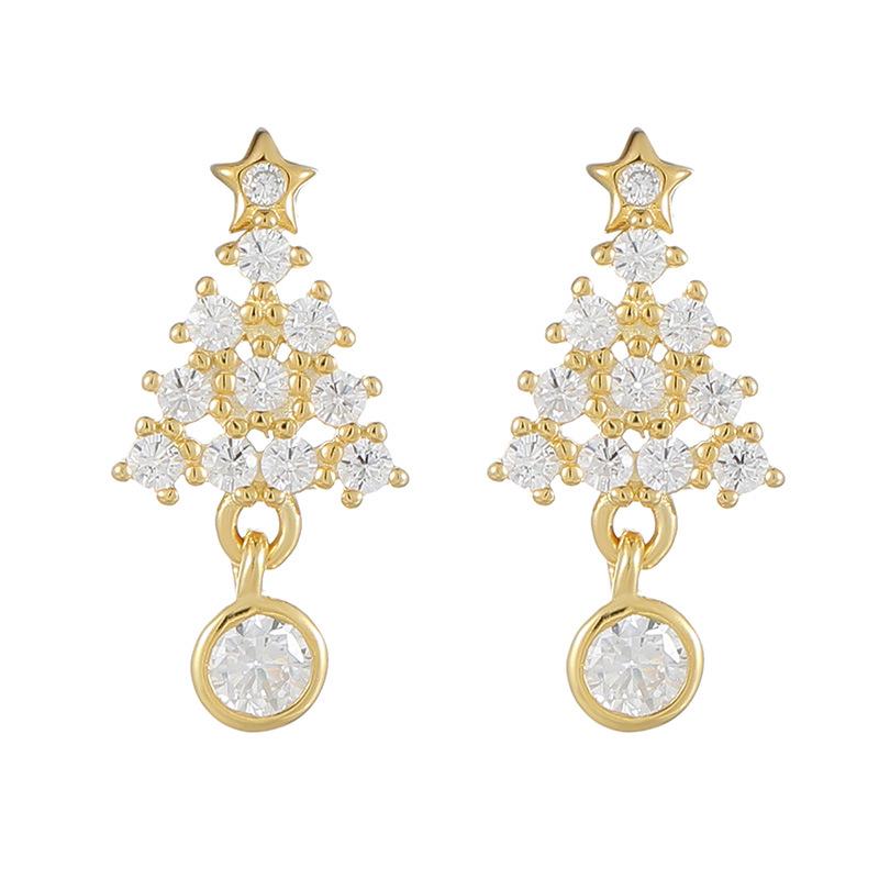 Boucles d'oreilles puces de luxe Arbre de Noël et Étoile en Argent Sterling S925 - Cadeau Exquis Style Mori pour Femmes