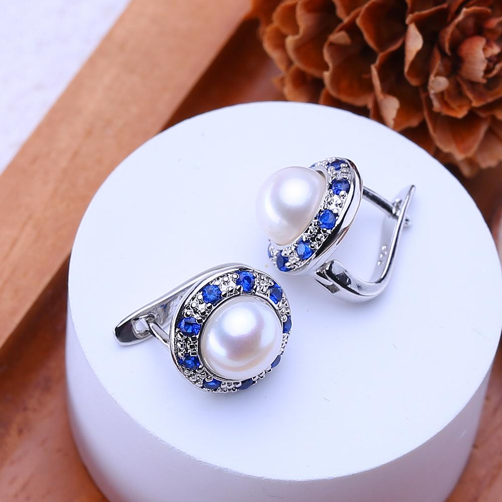 LSOOYH 7-8mm Freshwater Pearl Earrings Silver Color Fashion Cubic Zirconia Clip On Earrings For Women Birthday Gifts
