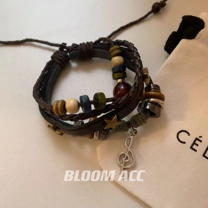 

Браслет из кожи в стиле панк, с двенадцатью созвездиями, в ретро этническом тибетском стиле, нишевый дизайн, новый китайский стиль, плетеный ручной браслет Note leather hand rope [Brown]]