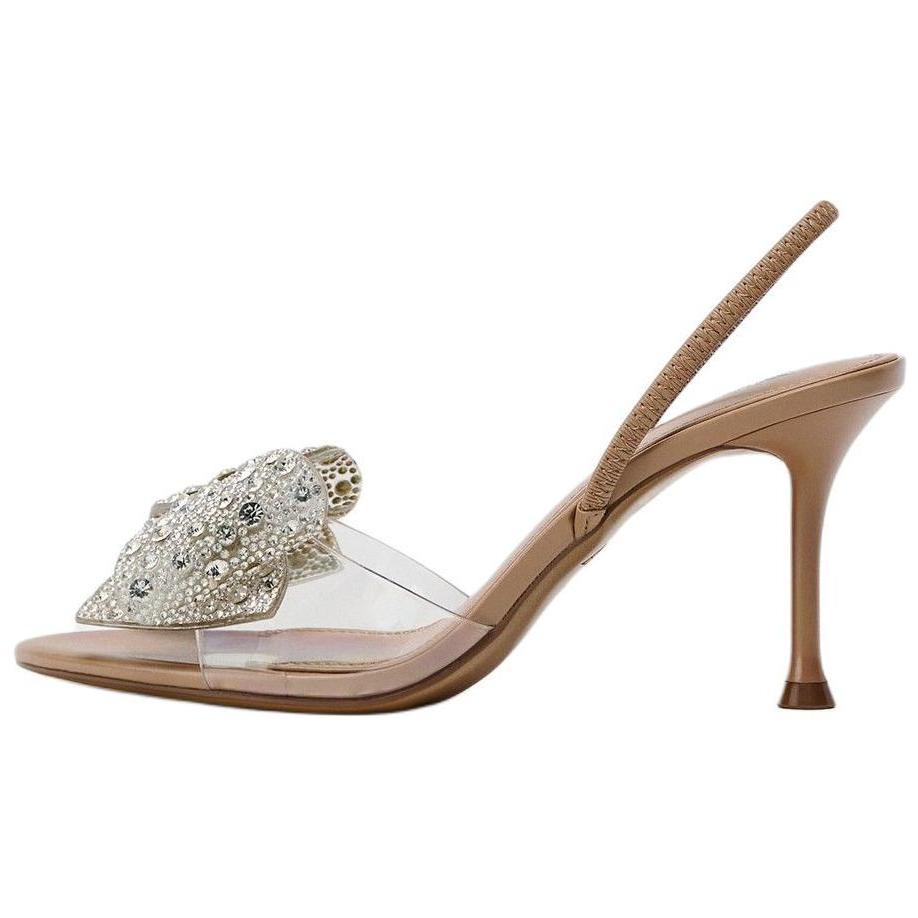 ZARA Vinyl Slingback High Heel Sandals With Crystal Embellishment Beige Womens 1232151038 35 5990₽