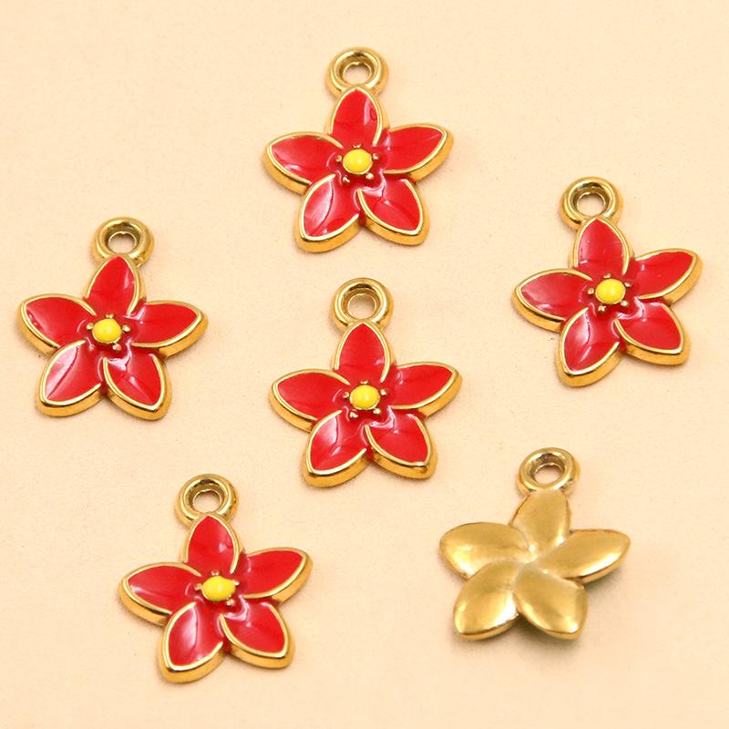 Gold Enamel Flower Pendant Charm for DIY Necklaces & Bracelets