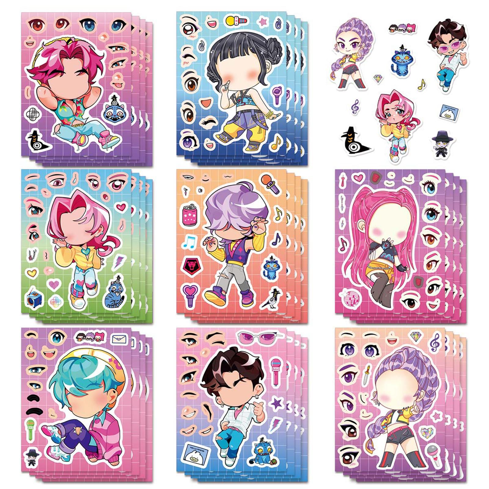 

8 Cartoon Anime Character Puzzle Stickers, DIY Handicrafts, Reusable Stickers One Size