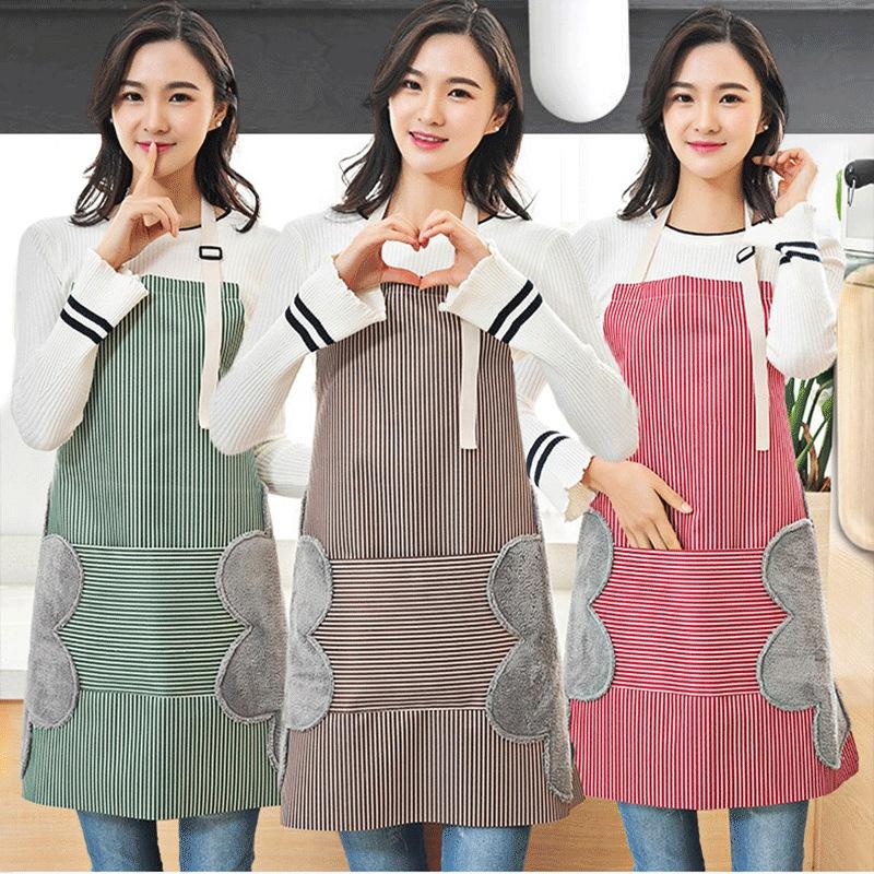 Household Wipeable Watrproof Aprons Kitchencooking Barbrcue Restaurant Women for Fashion Large Pocket Apron