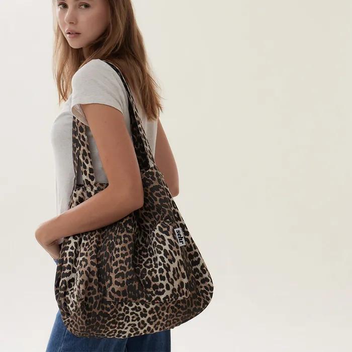 Leopard Twill Cotton Big Bag (Brown)