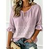 Women's Tie Split Neck Blouse, Light Purple White Seashell Border Print, Loose Fit for Spring Summer Daily Casual Outfits