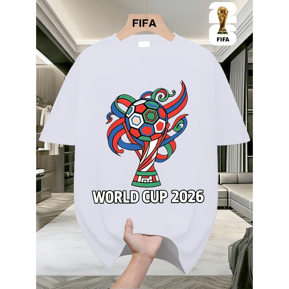 FIFA. World Cup Football.Men's Short-sleeved T-shirt with a US-Canada-Mexico Themed Print, Crew Neck Style for Men and Women, Perfect for Holiday Wear