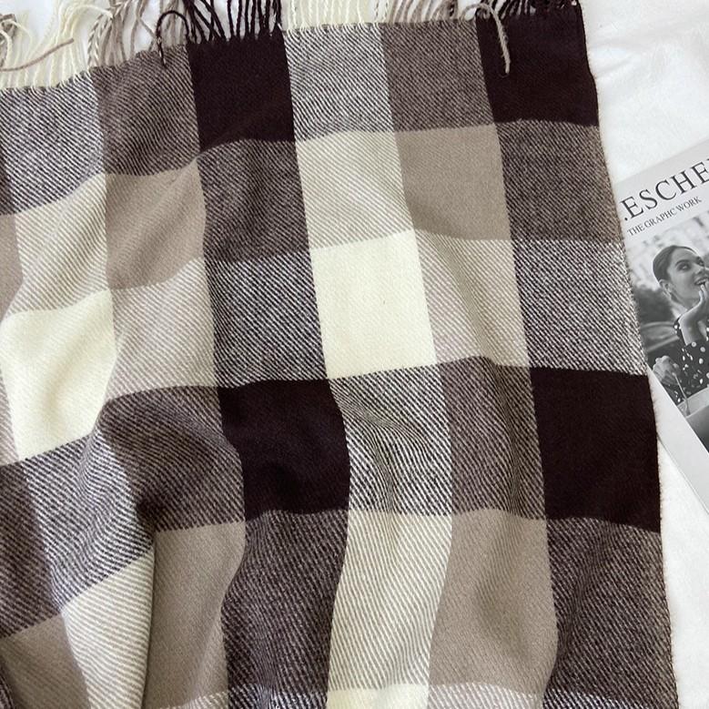 Large Plaid Scarf Women's Autumn and Winter New Imitation Cashmere Shawl Retro Fringed Couple Scarf