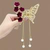 1pc Faux Pearl Tassel Hair Claw Clip Red Rose Jaw Clips Metal Shark Clips For Women Female Hair Styling Accessories