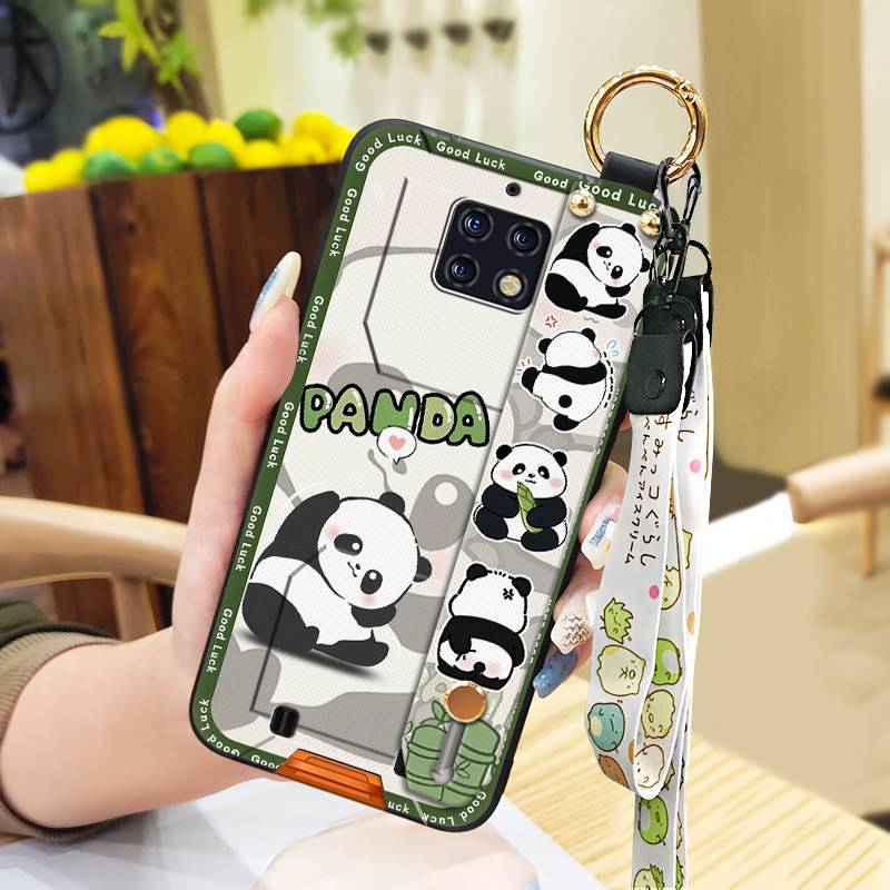 Cute Back Cover Phone Case For Oukitel WP6 Silicone Cartoon Ring Wrist Strap Panda Fashion Design Phone Holder Soft Case