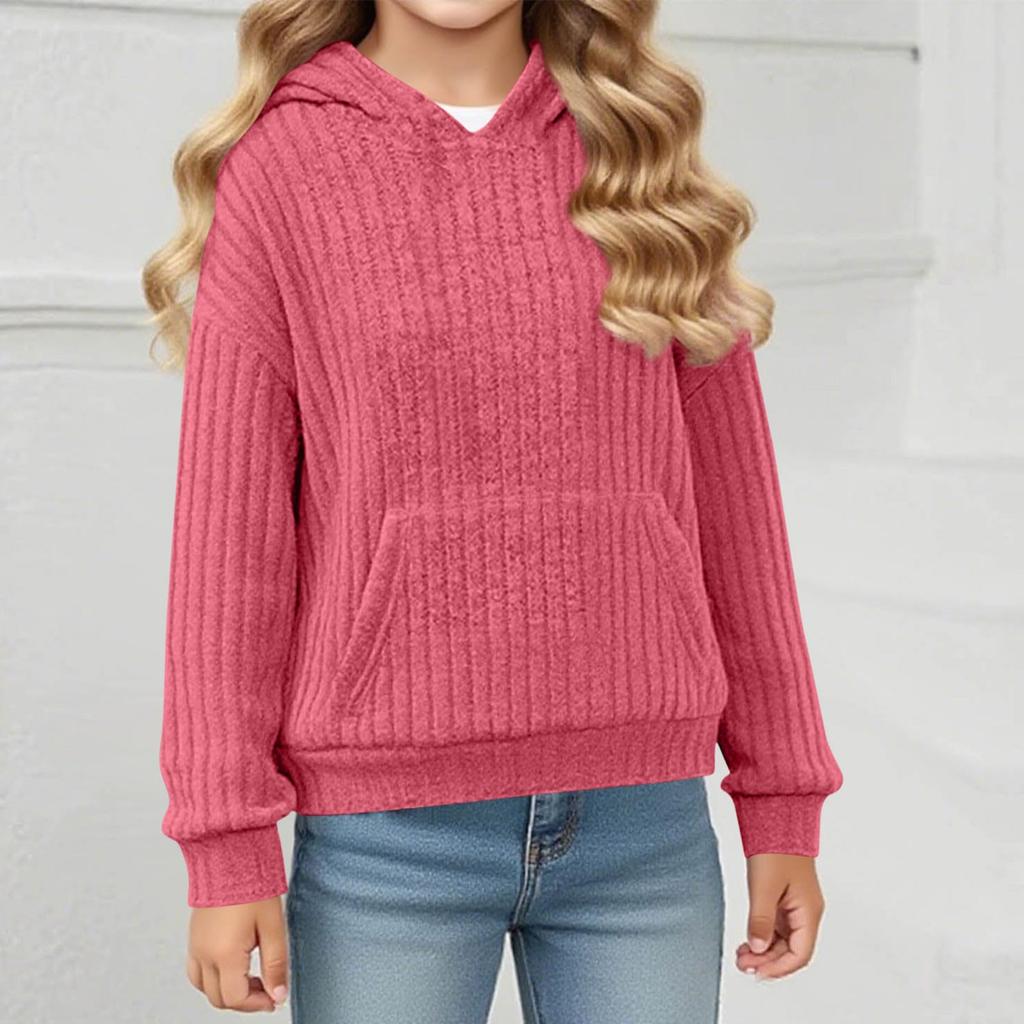Children's Hooded Sweatshirt Teen Girls' Long-Sleeve Top Playful Sweater Lightweight Knitwear Fall/Winter Collection Winter Apparel