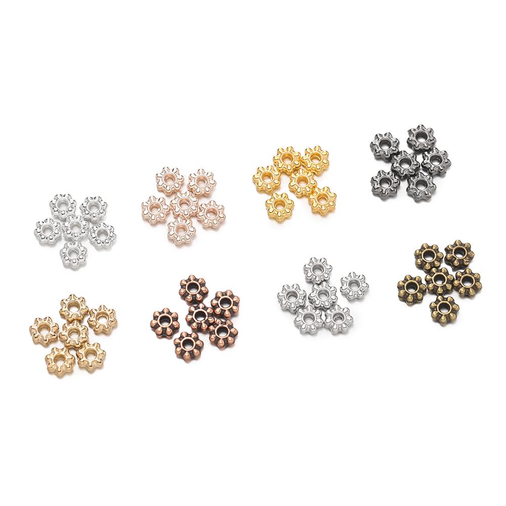 200 Stück 4/6mm Legierung Schneeflocken Perlen Blumen Abstandshalter Lose Perlen für DIY Armband Halskette Schmuckherstellung Zubehör Zubehör
