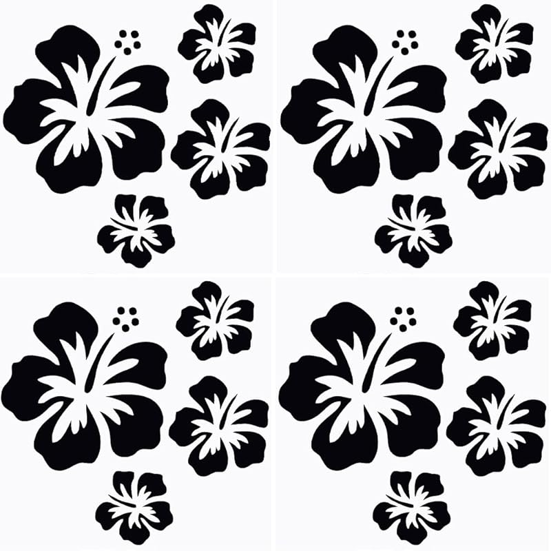 GORGECRAFT 4 Sheets Hibiscus Flower Car Sticker Silver Hawaiian Stickers and Decals Reflective Stickers Waterproof Vinyl Automotive Exterior Decor