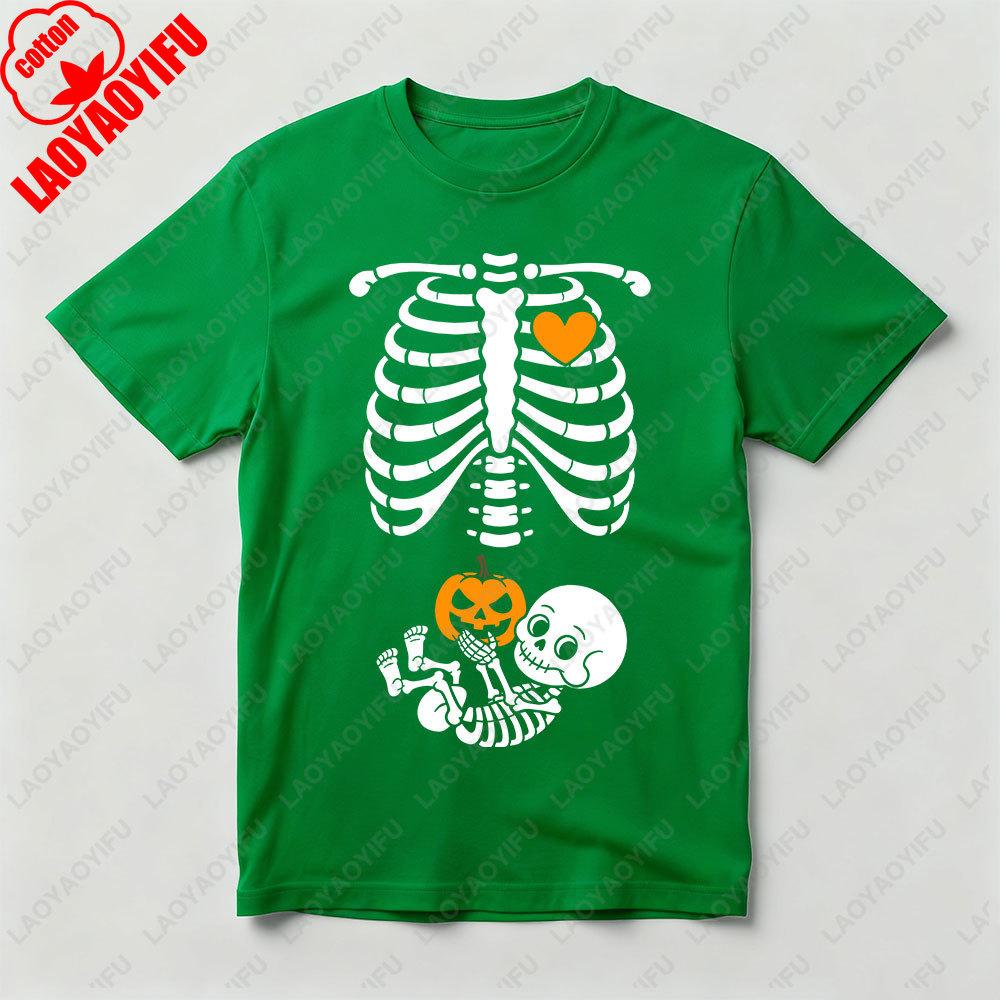 Halloween Skeleton Baby Rib Cage Tshirt Funny Maternity Pregnant Pumpkin TShirt Women Halloween Casual Tee Unique Design Tops