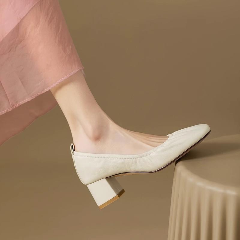 Fashion Comemore 2025 New Vintage Women's Pumps Shoes Round Toe Mid Heel Platform Shoes Retro Solid Color Chunky Heeled Red Dress Shoes